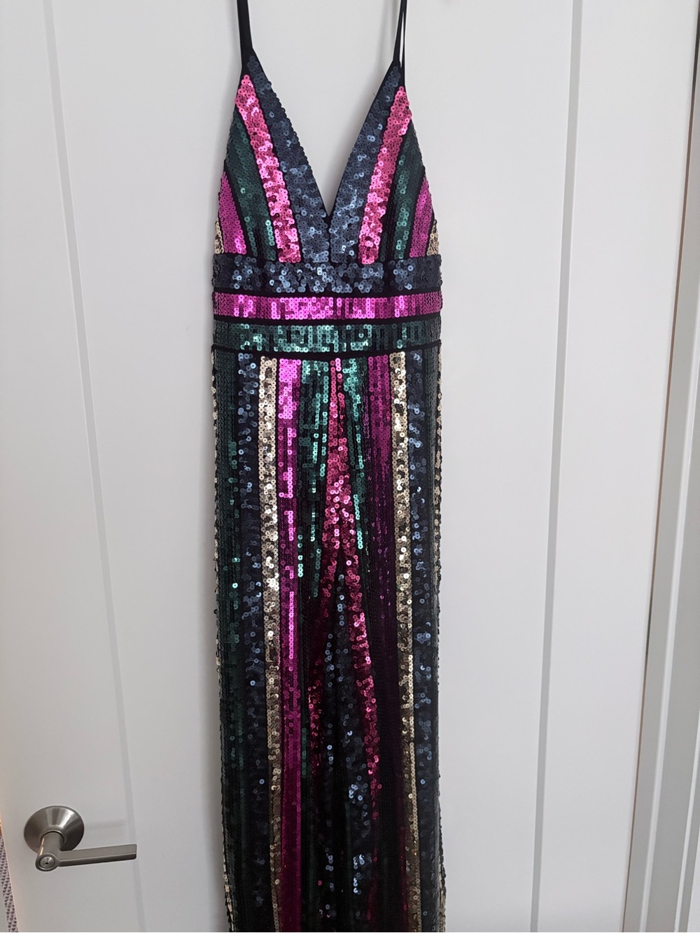 Strappy V-Neck Multi-Sequin Evening Dress